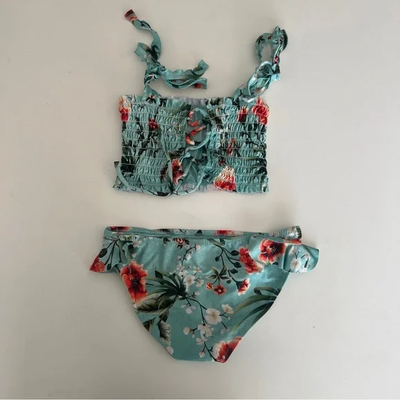 Agua Bendita Kids Bikini in Teal and Red Floral - Picture 2 of 4